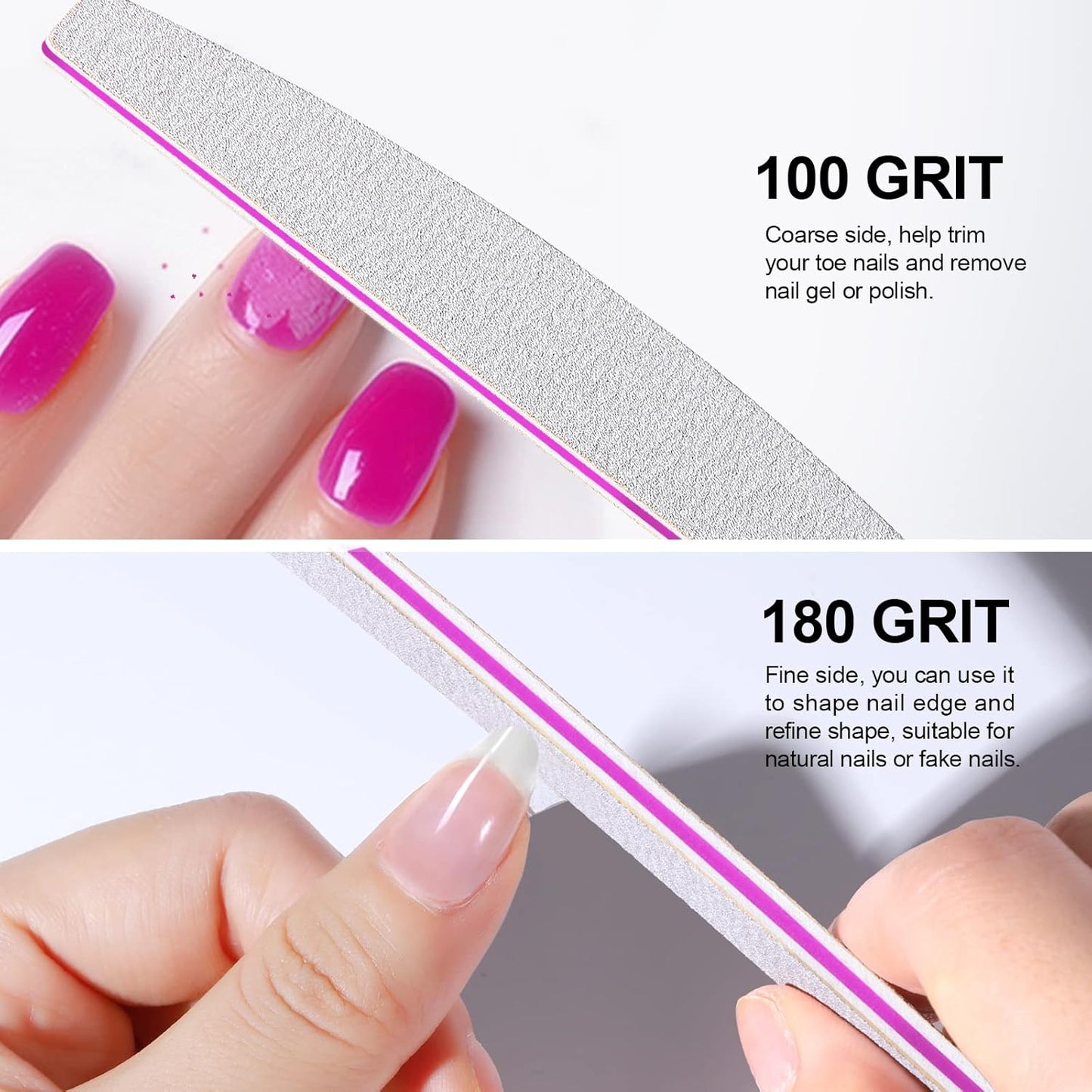 10 Pcs Nail File Set, 5 Shapes Nail Files for Acrylic and Gel Nails, 100/180 Grit Emery Boards for Nails, Nail File and Buffer Set