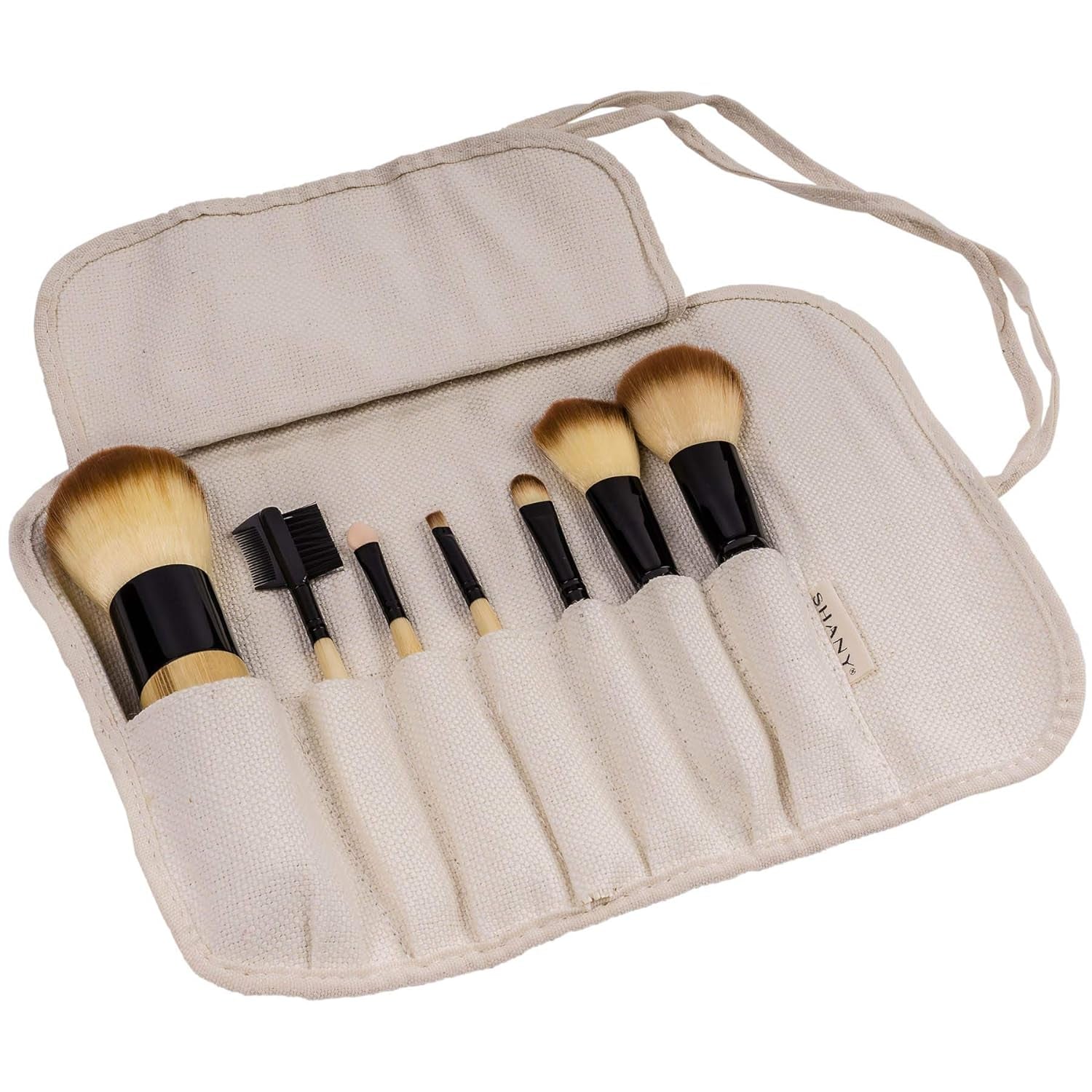 Bamboo Makeup Brush Set - Vegan Professional Makeup Brushes with Premium Synthetic Hair & Cotton Pouch for Easy Brush Storage - 7Pc