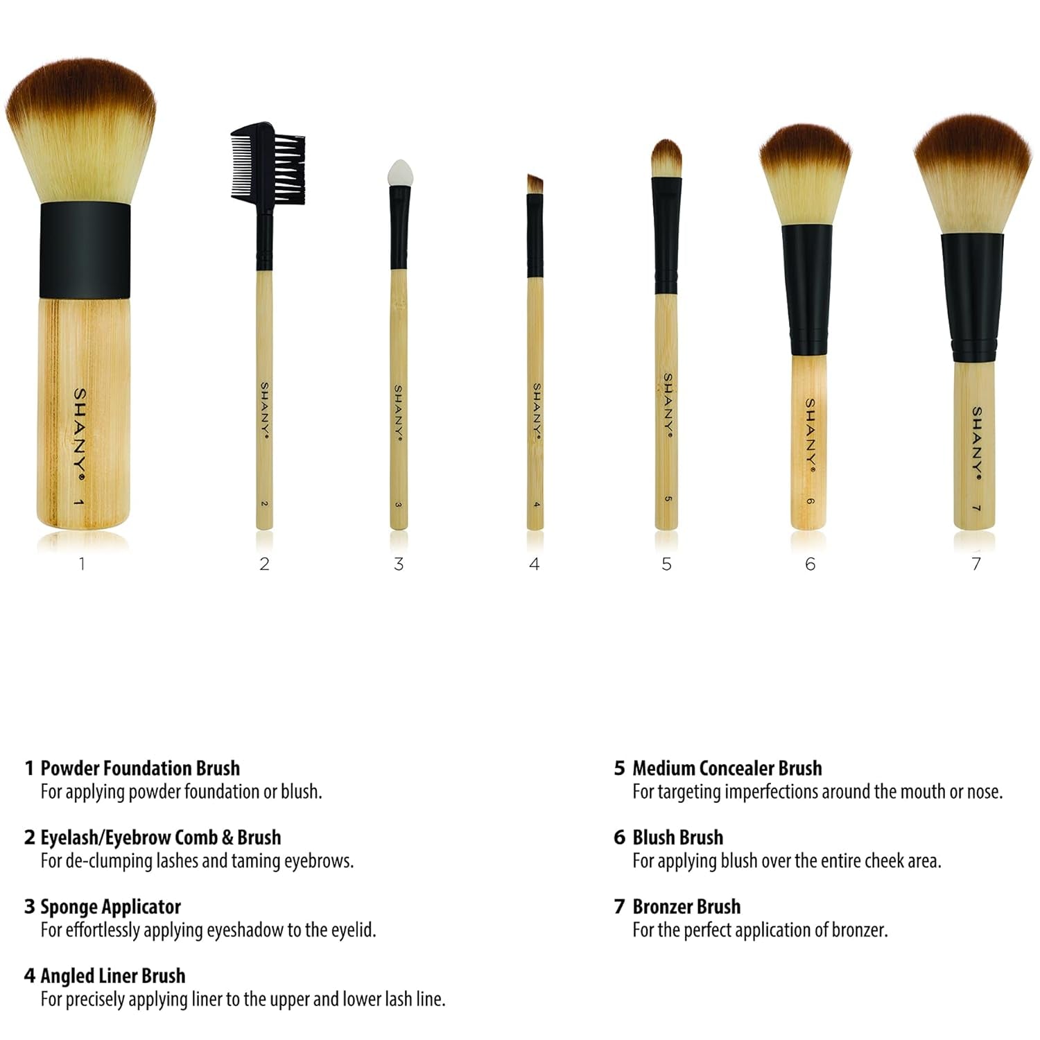 Bamboo Makeup Brush Set - Vegan Professional Makeup Brushes with Premium Synthetic Hair & Cotton Pouch for Easy Brush Storage - 7Pc