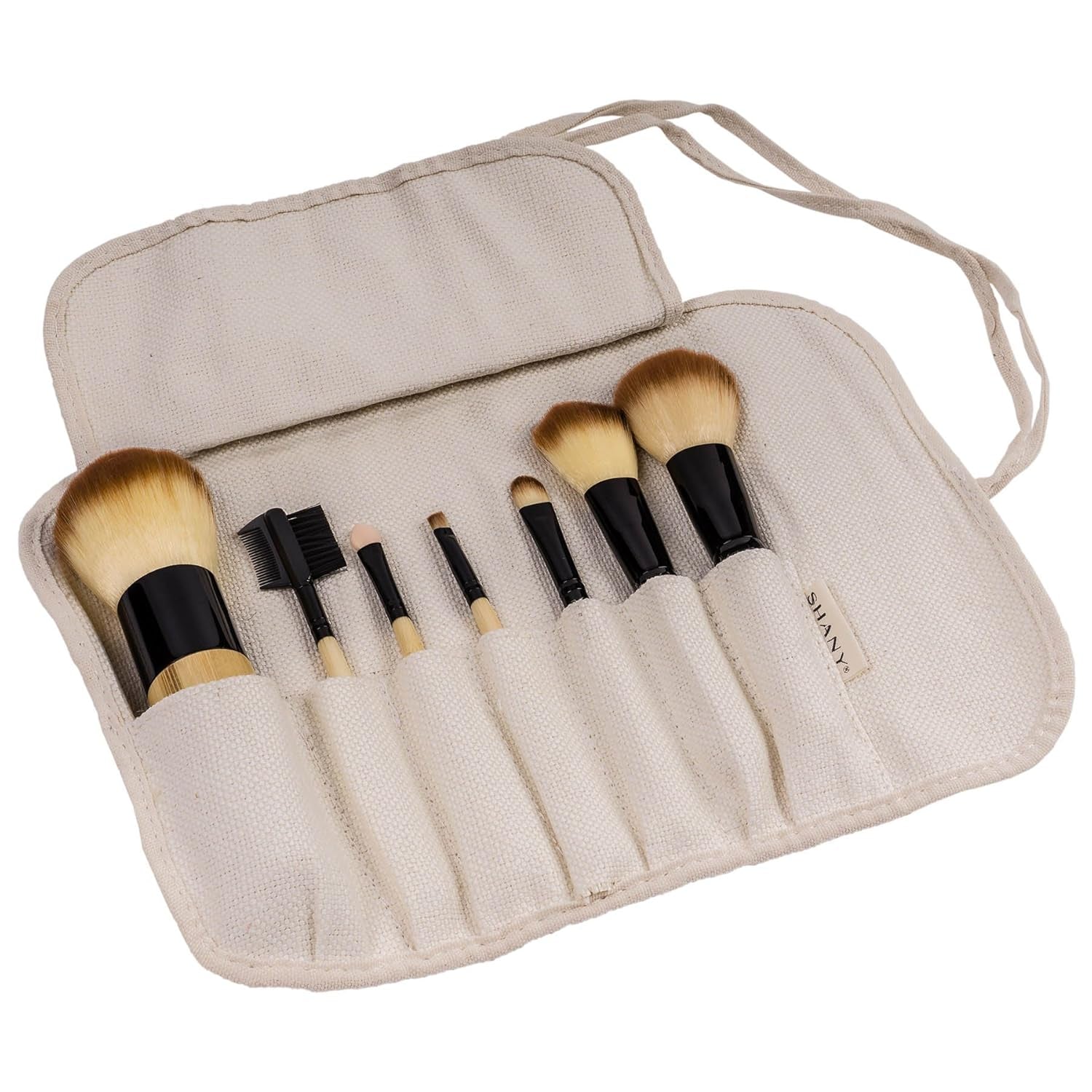 Bamboo Makeup Brush Set - Vegan Professional Makeup Brushes with Premium Synthetic Hair & Cotton Pouch for Easy Brush Storage - 7Pc