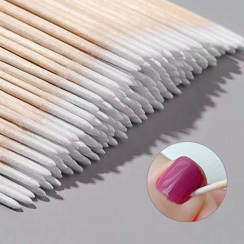 100Pcs Nails Wood Swab Clean Sticks Bud Tip Wooden Cotton Head Manicure Detail Corrector Nail Polish Remover Art Tool