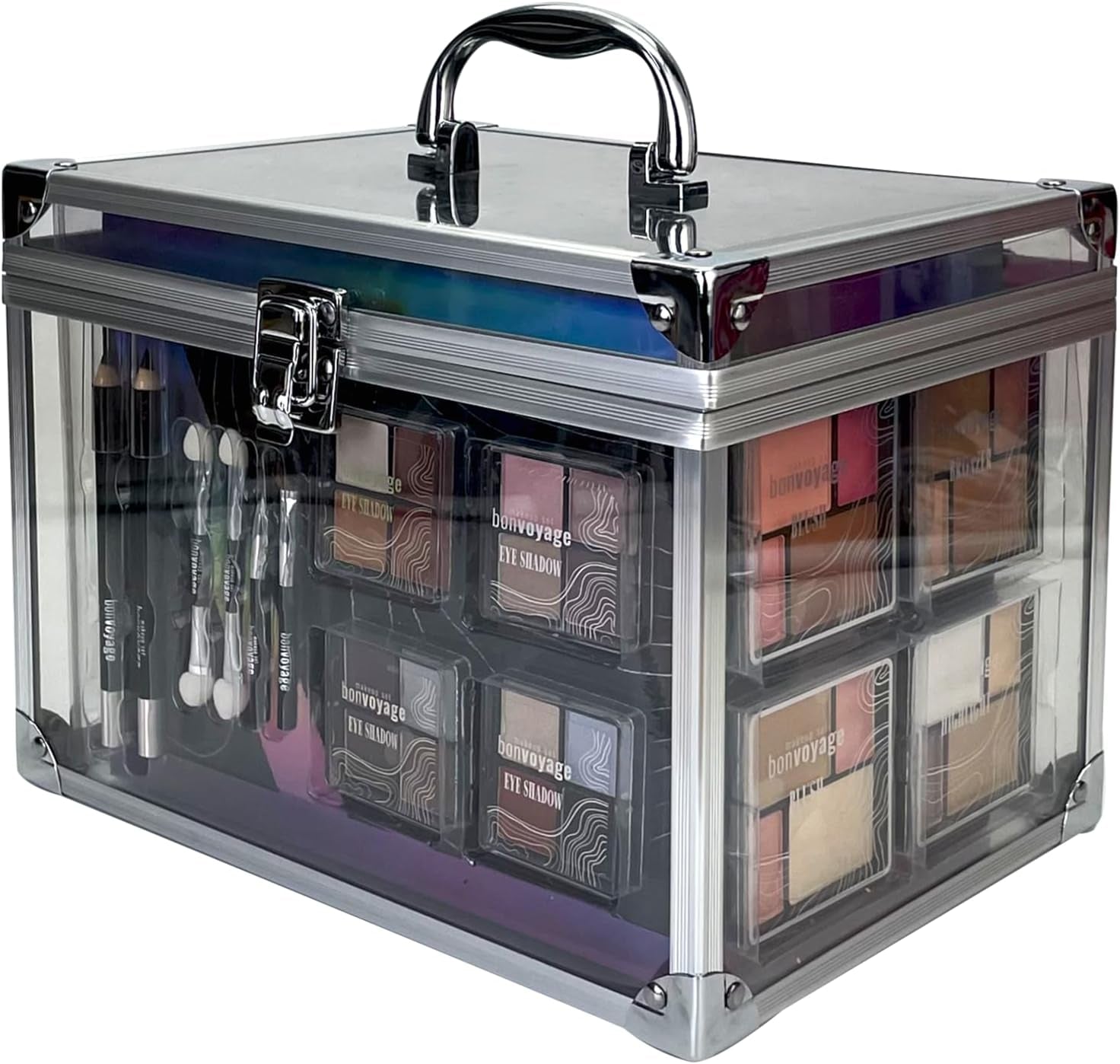 , Colour Delights Makeup Set, 45-Piece Make up Kit with Lipstick, Eyeshadows, Blush, Manicure and Pedicure Set and More, Portable and Fashionable Transparent Briefcase