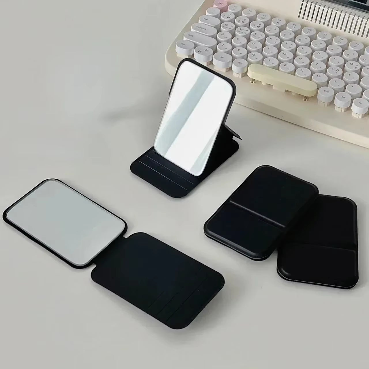 Desktop Makeup Mirror PU Leather Portable Vanity Mirror Foldable Hand Mirror Compact Mirrors Cute Pocket Mirrors for Travel Tool