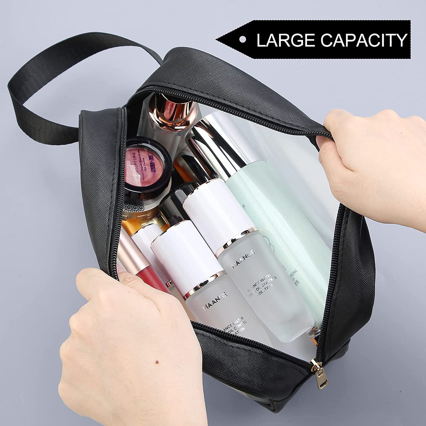 Toiletry Bag  3 PCS Clear Travel Toiletries Bag Wash Bag Translucent PVC Waterproof Makeup Bag with Zipper Toiletry Bags for Women Men(Black)