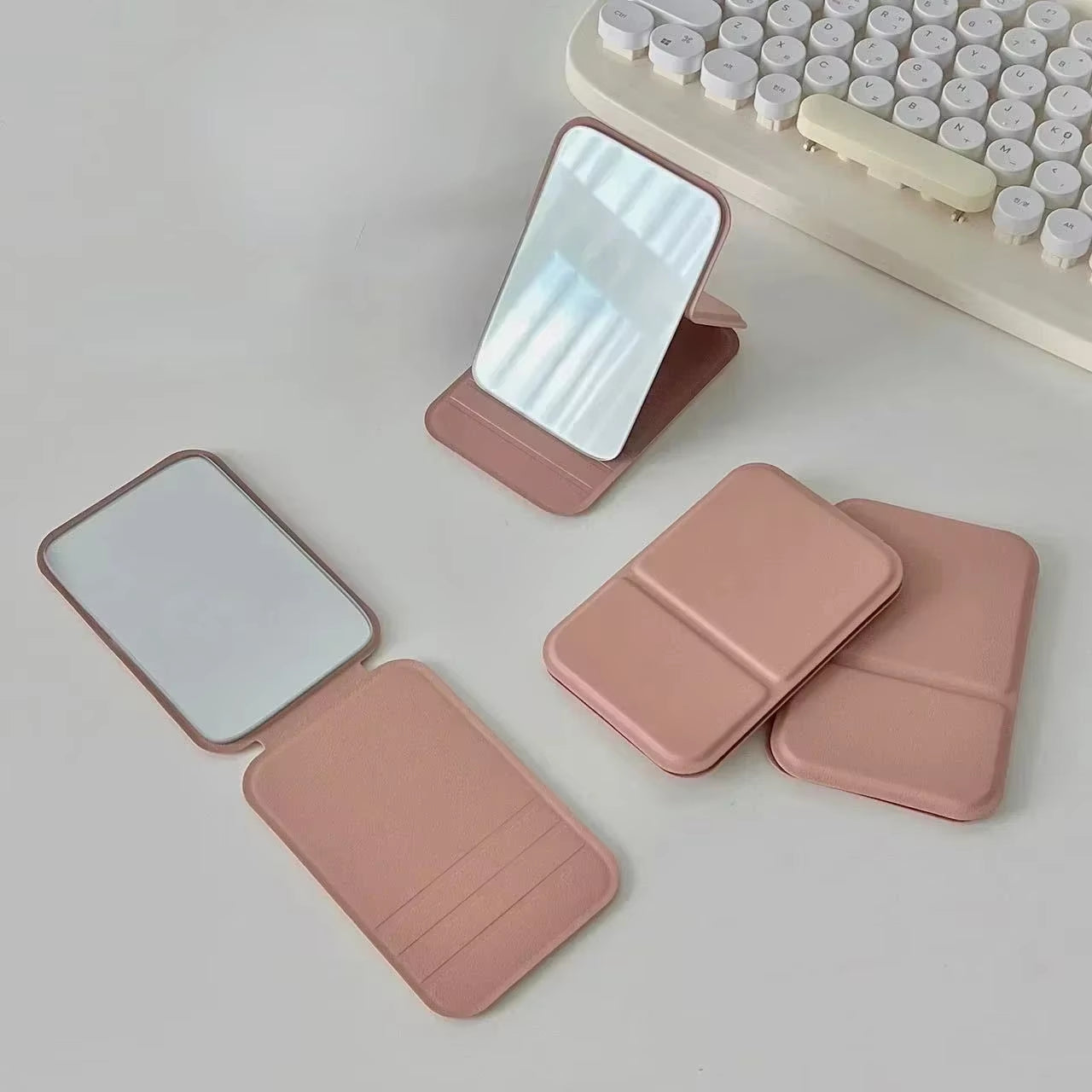 Desktop Makeup Mirror PU Leather Portable Vanity Mirror Foldable Hand Mirror Compact Mirrors Cute Pocket Mirrors for Travel Tool