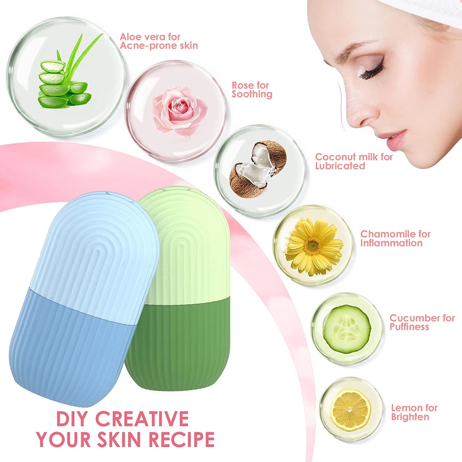 Ice Cube Roller Massager for Face Eyes Naturally Conditioning and Skin Care De-Puff Eye Bags Reusable Massage Silicone Ice Mold