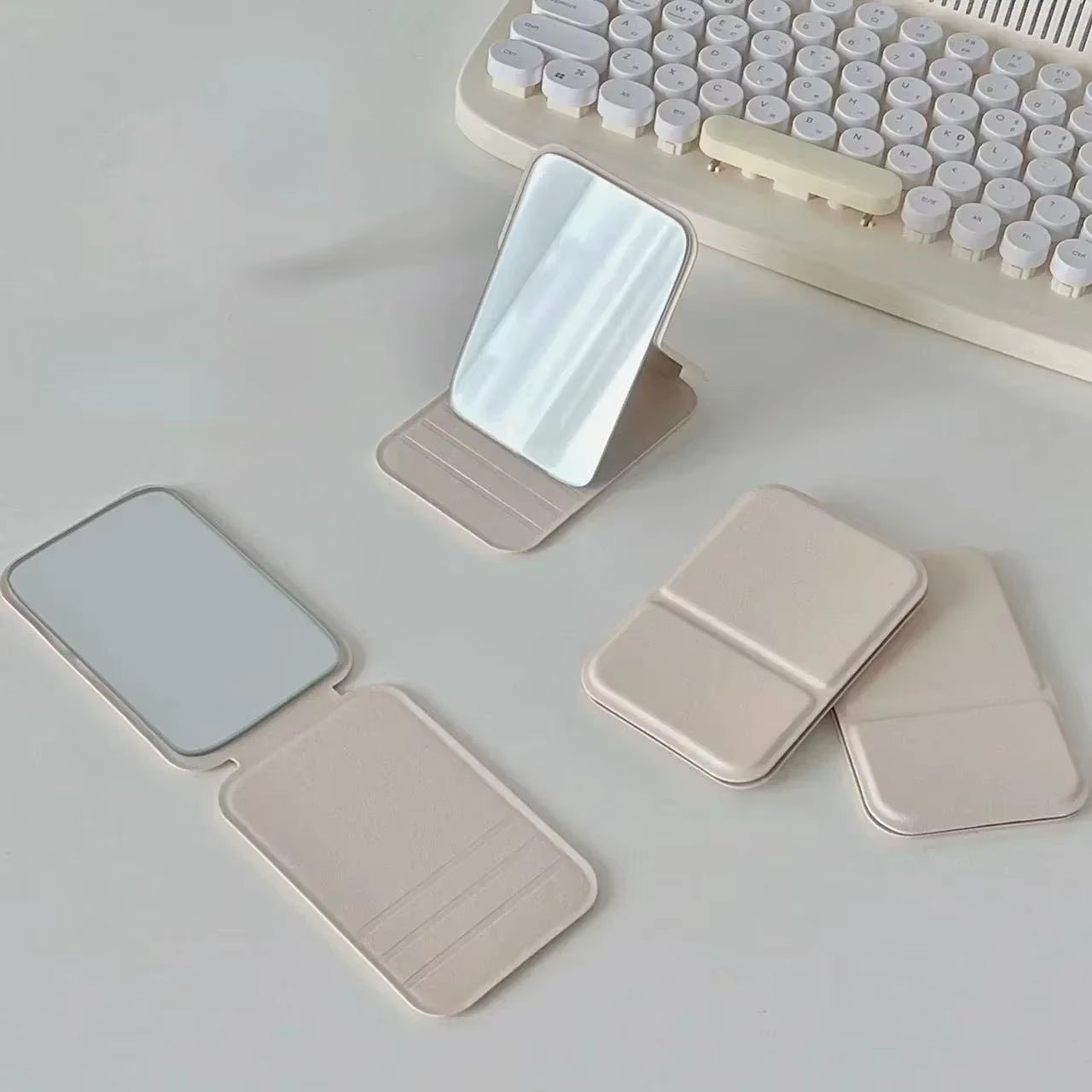 Desktop Makeup Mirror PU Leather Portable Vanity Mirror Foldable Hand Mirror Compact Mirrors Cute Pocket Mirrors for Travel Tool