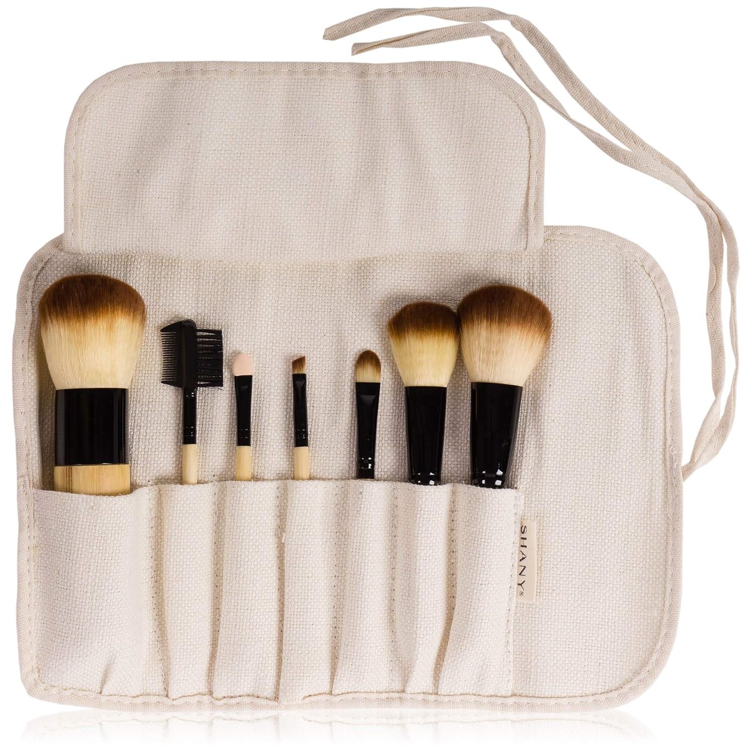 Bamboo Makeup Brush Set - Vegan Professional Makeup Brushes with Premium Synthetic Hair & Cotton Pouch for Easy Brush Storage - 7Pc