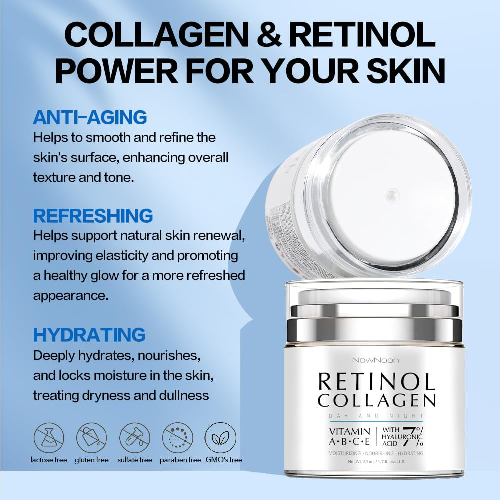 Collagen, Retinol & Hyaluronic Acid Face Cream - Anti-Aging Face Moisturizer Cream for Neck & Body Tightening Skin, Daily Moisturizer Face Cream for Women and Men - 1.7 Fl.Oz.