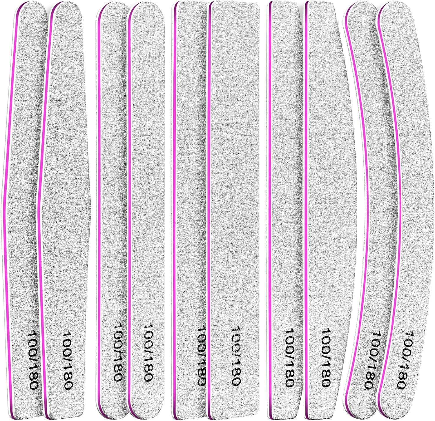 10 Pcs Nail File Set, 5 Shapes Nail Files for Acrylic and Gel Nails, 100/180 Grit Emery Boards for Nails, Nail File and Buffer Set